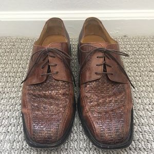 Johnston & Murphy Shoes, Woven Brown Leather, 11